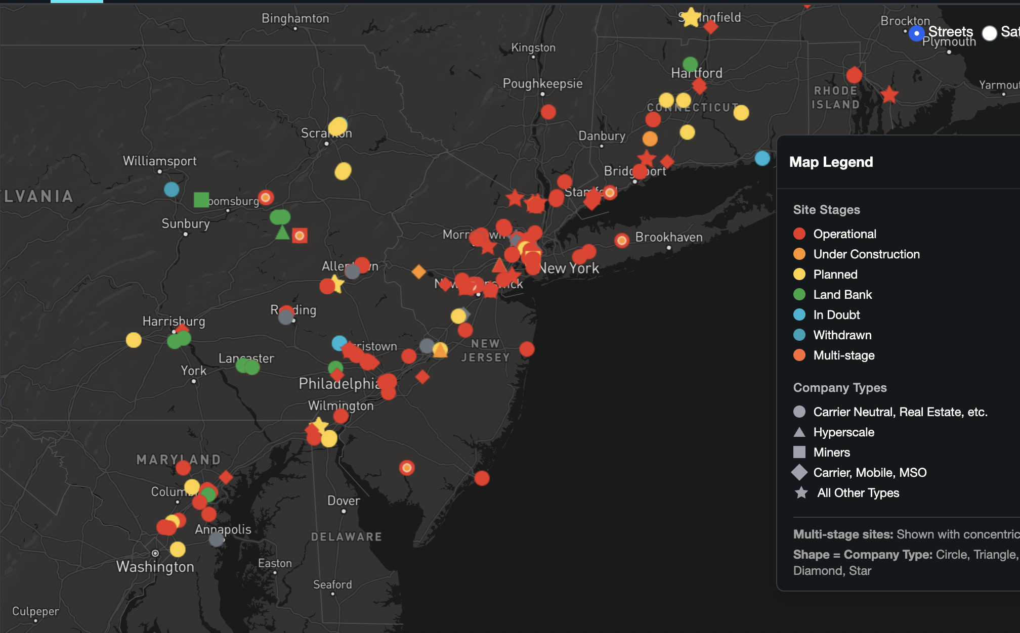 Map of data centers in NJ and tri-state area